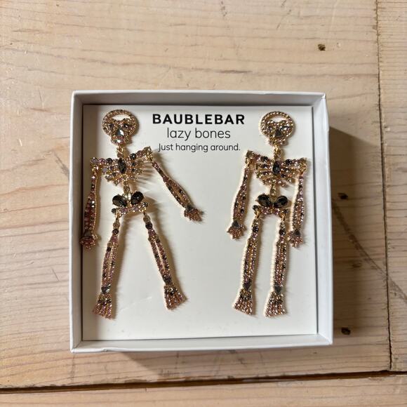 Baublebar NIB Lazy Bones Skeleton Earrings Rhinestone - Picture 2 of 3
